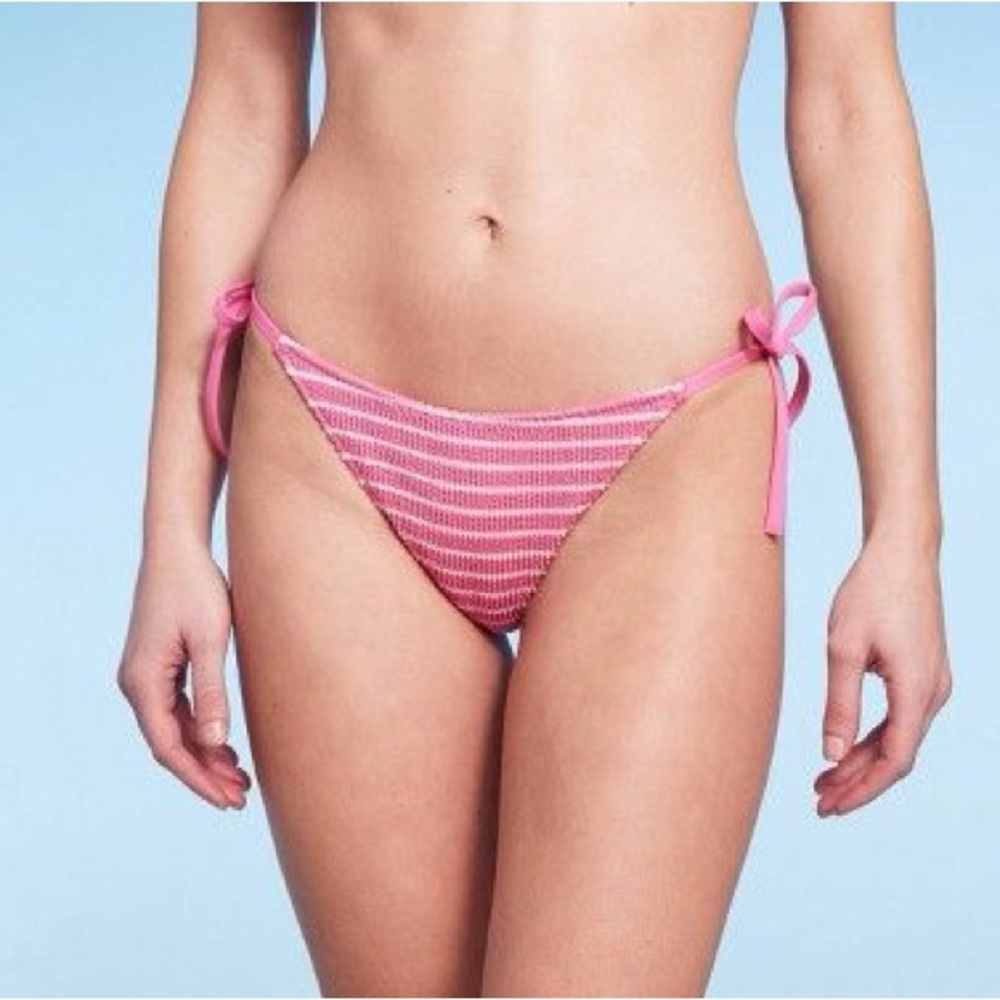 Shade & Shore Pink and White Striped Tie Bikini Bottom